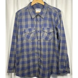 Mission Ridge Plaid Flannel Men's‎ Shirt XL Gorpcore Workwear Heritage Blue Grey